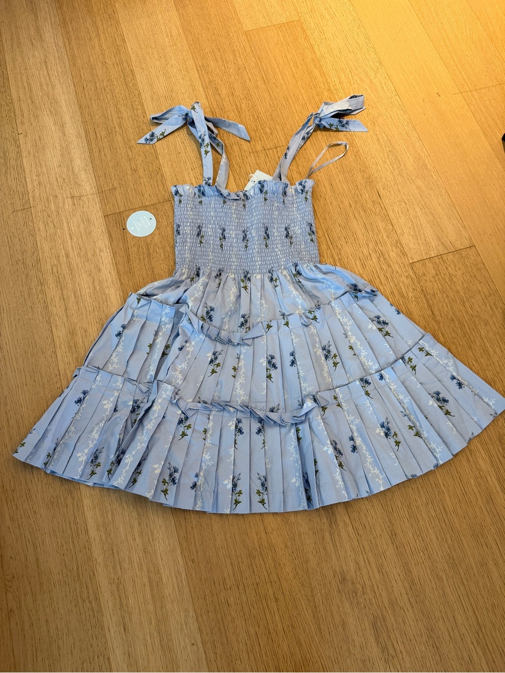 Hill House Light Blue Floral Smocked Sundress with Tie Straps